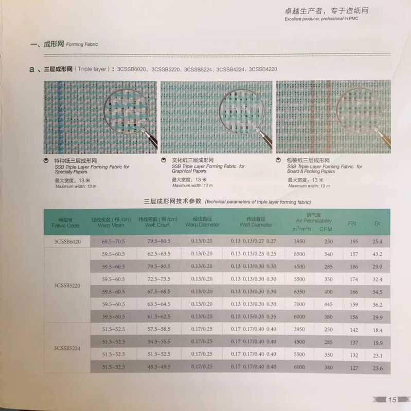 ISO 9001 2000 認定 特殊紙とグラフィック紙の製造用形状布